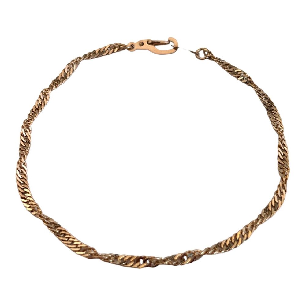 Vintage 1980s Herringbone Twist Bracelet 14K Gold Plate 7.5 Inch - 6X